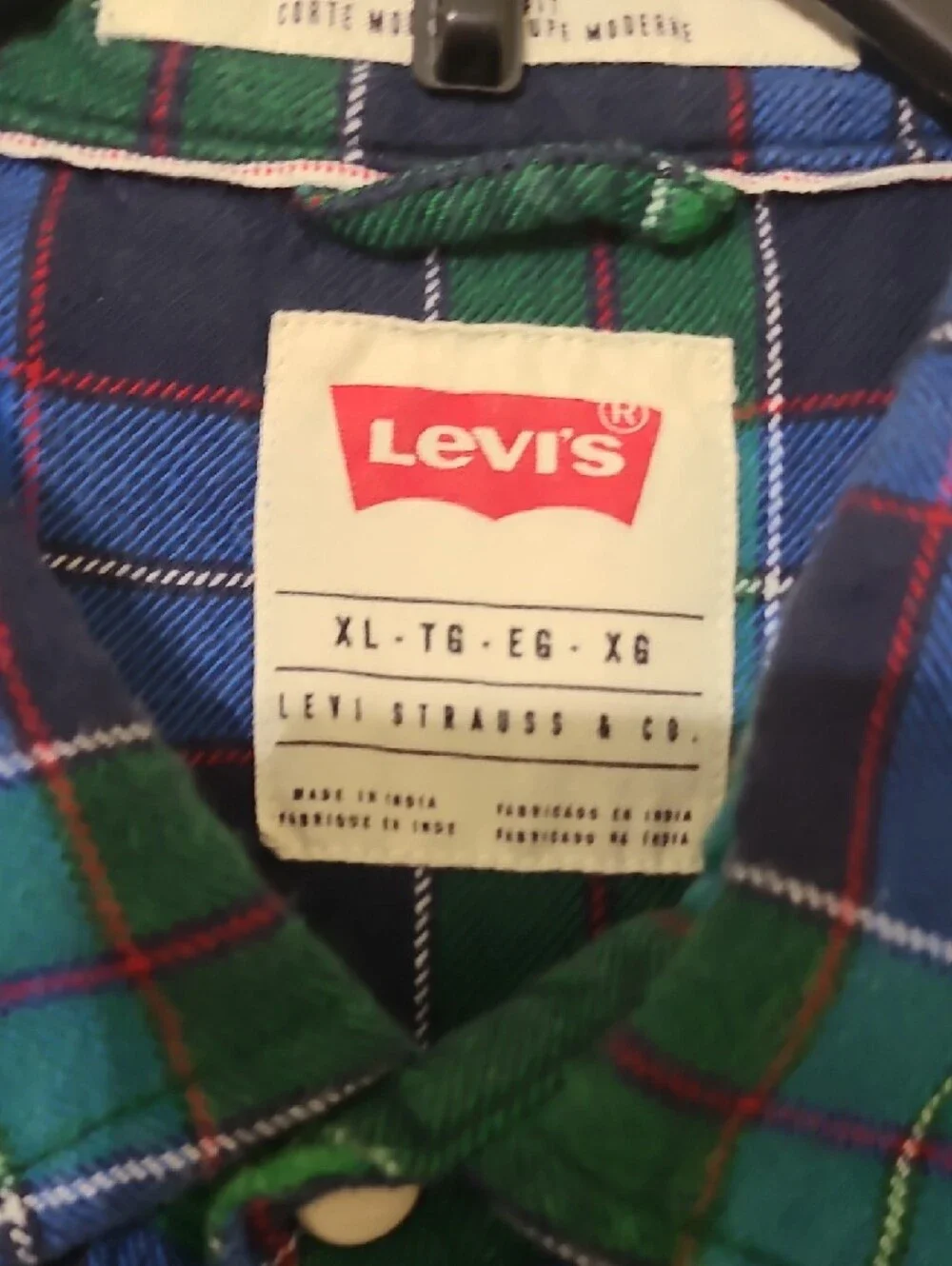 Levi's‎ Green & Blue Plaid Modern Fit Long Sleeve Western Pearl Snap Shirt - XL